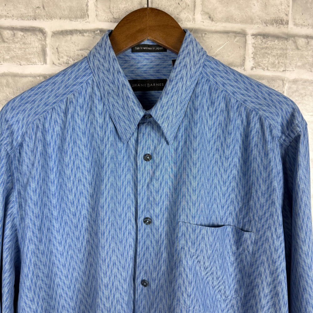Jhane Barnes Mens Blue Chevron Geometric Button Down Shirt Large Japan Fabric